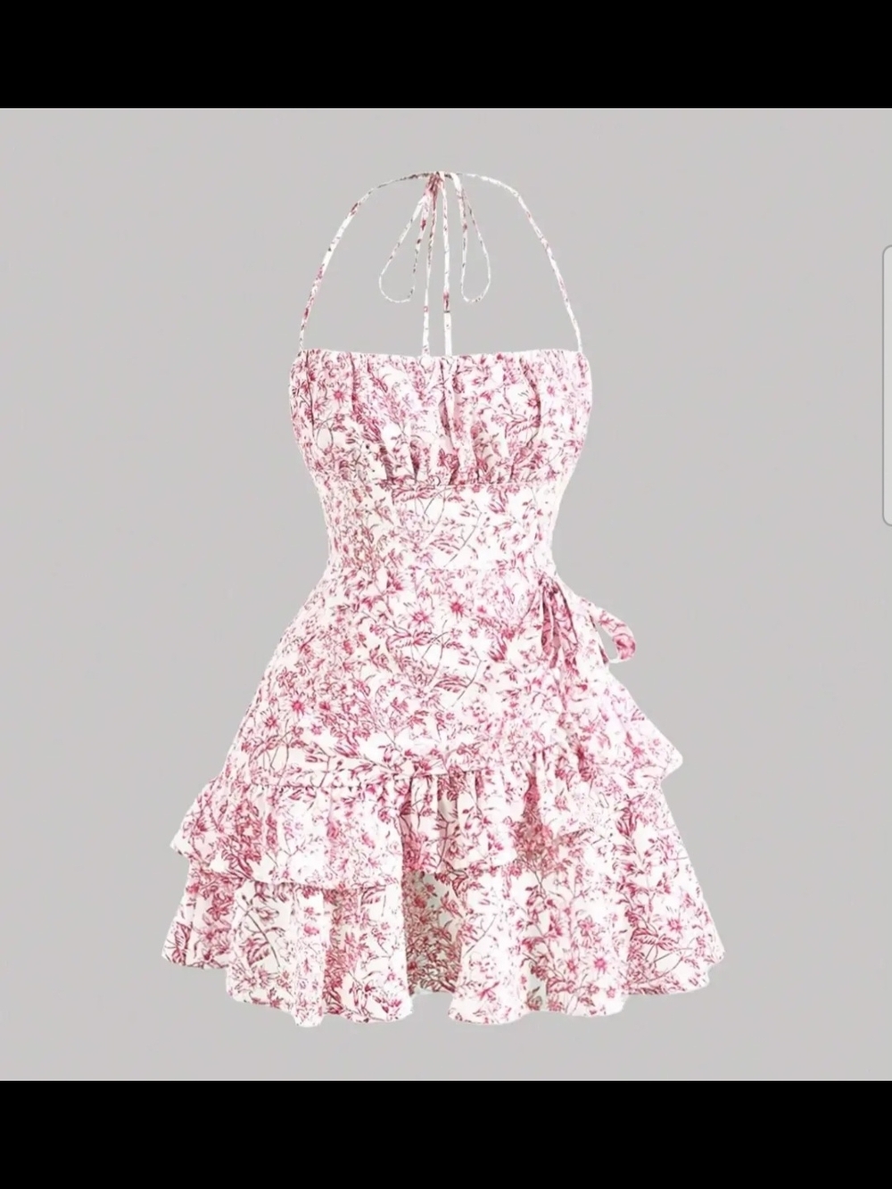 Floral Halter Ruffle Kids Dress in Pink